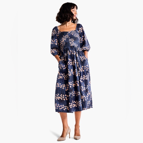 Nic + Zoe FIREFLY GLOW DRESS Elegant Blue Floral Midi Dress size M - Picture 1 of 6